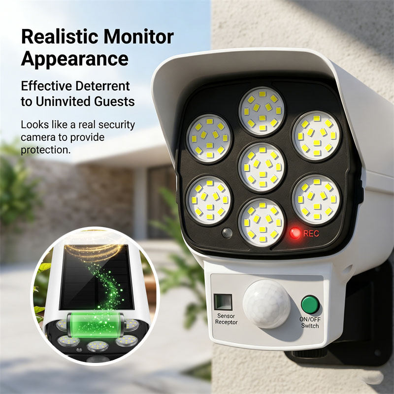 Home Security Flood Lights - Caméra de sécurité factice à énergie